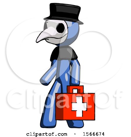 Blue Plague Doctor Man Walking with Medical Aid Briefcase to Left by Leo Blanchette