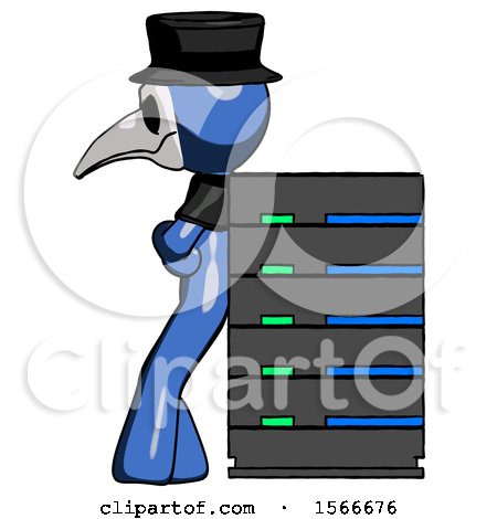 Blue Plague Doctor Man Resting Against Server Rack by Leo Blanchette