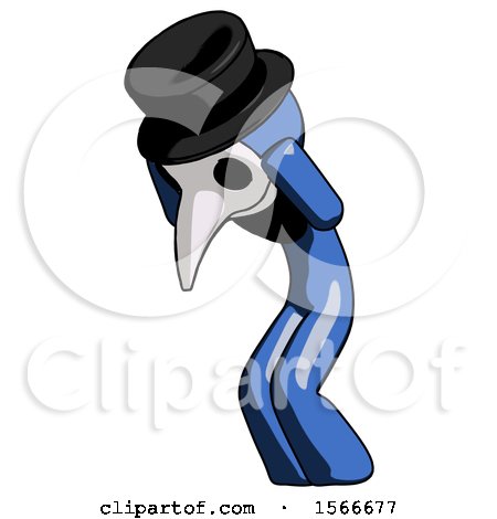 Blue Plague Doctor Man with Headache or Covering Ears Turned to His Left by Leo Blanchette