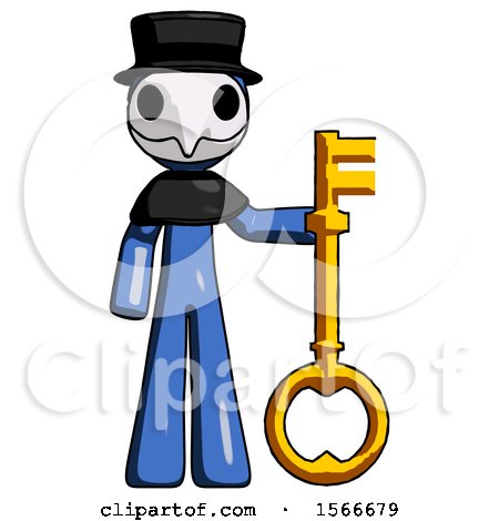 Blue Plague Doctor Man Holding Key Made of Gold by Leo Blanchette