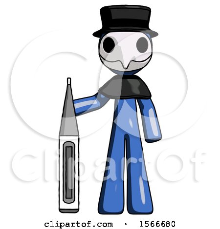 Blue Plague Doctor Man Standing with Large Thermometer by Leo Blanchette