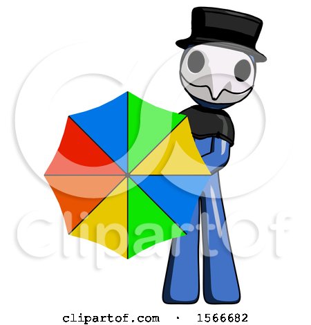 Blue Plague Doctor Man Holding Rainbow Umbrella out to Viewer by Leo Blanchette