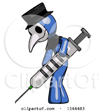 Blue Plague Doctor Man Using Syringe Giving Injection by Leo Blanchette