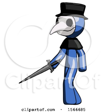 Blue Plague Doctor Man with Sword Walking Confidently by Leo Blanchette