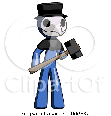 Blue Plague Doctor Man with Sledgehammer Standing Ready to Work or Defend by Leo Blanchette