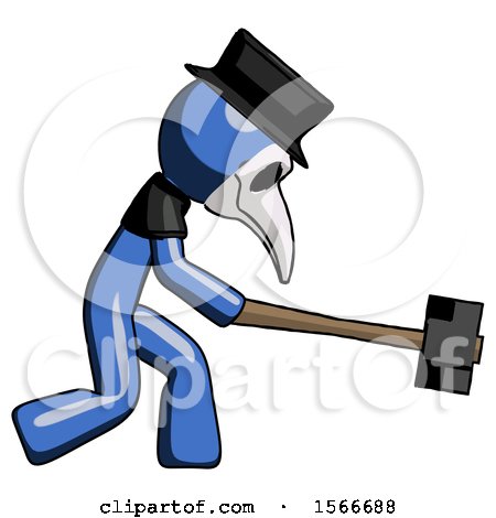 Blue Plague Doctor Man Hitting with Sledgehammer, or Smashing Something by Leo Blanchette
