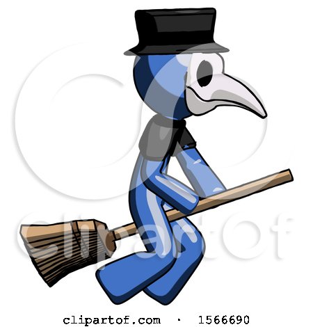 Blue Plague Doctor Man Flying on Broom by Leo Blanchette