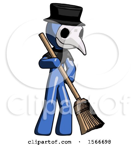 Blue Plague Doctor Man Sweeping Area with Broom by Leo Blanchette