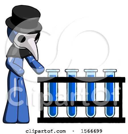 Blue Plague Doctor Man Using Test Tubes or Vials on Rack by Leo Blanchette