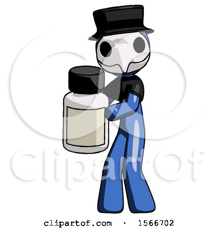 Blue Plague Doctor Man Holding White Medicine Bottle by Leo Blanchette