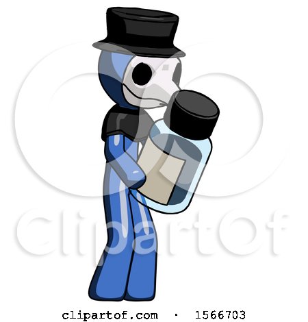 Blue Plague Doctor Man Holding Glass Medicine Bottle by Leo Blanchette