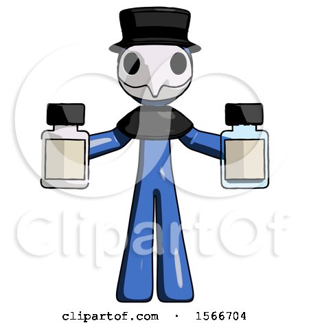 Blue Plague Doctor Man Holding Two Medicine Bottles by Leo Blanchette
