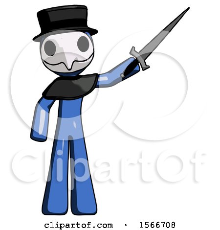 Blue Plague Doctor Man Holding Sword in the Air Victoriously by Leo Blanchette