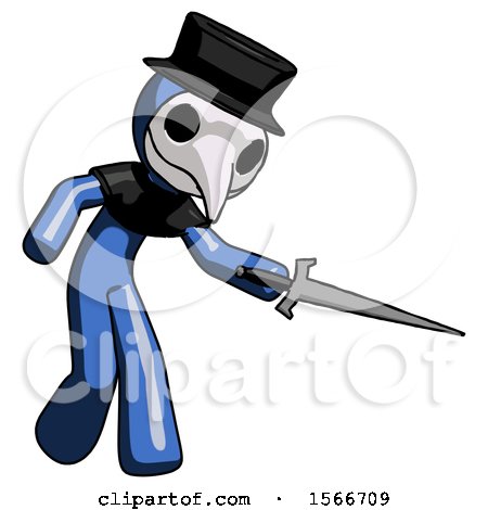 Blue Plague Doctor Man Sword Pose Stabbing or Jabbing by Leo Blanchette