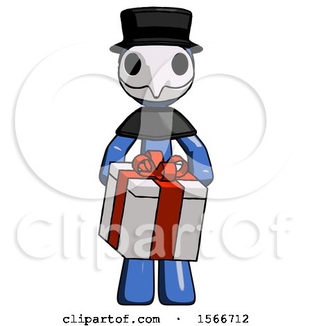 Blue Plague Doctor Man Gifting Present with Large Bow Front View by Leo Blanchette