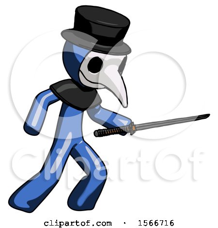 Blue Plague Doctor Man Stabbing with Ninja Sword Katana by Leo Blanchette