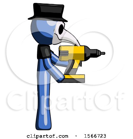 Blue Plague Doctor Man Using Drill Drilling Something on Right Side by Leo Blanchette