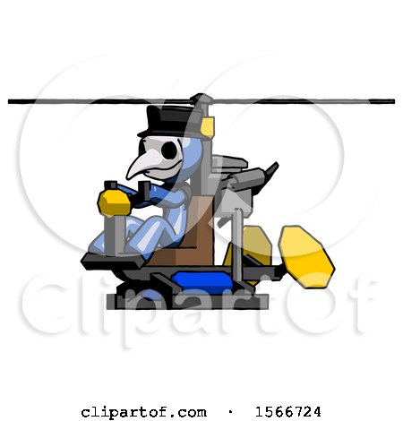 Blue Plague Doctor Man Flying in Gyrocopter Front Side Angle View by Leo Blanchette