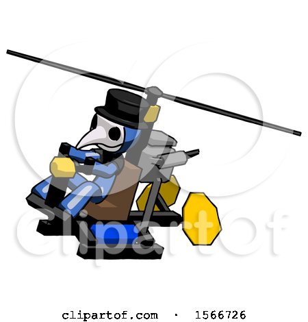 Blue Plague Doctor Man Flying in Gyrocopter Front Side Angle Top View by Leo Blanchette