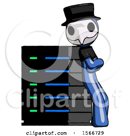 Blue Plague Doctor Man Resting Against Server Rack Viewed at Angle by Leo Blanchette
