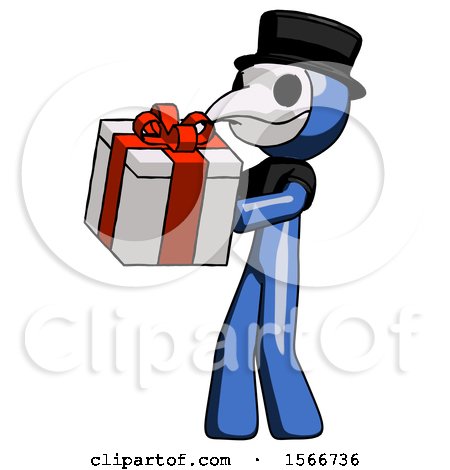 Blue Plague Doctor Man Presenting a Present with Large Red Bow on It by Leo Blanchette