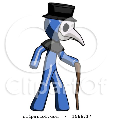 Blue Plague Doctor Man Walking with Hiking Stick by Leo Blanchette