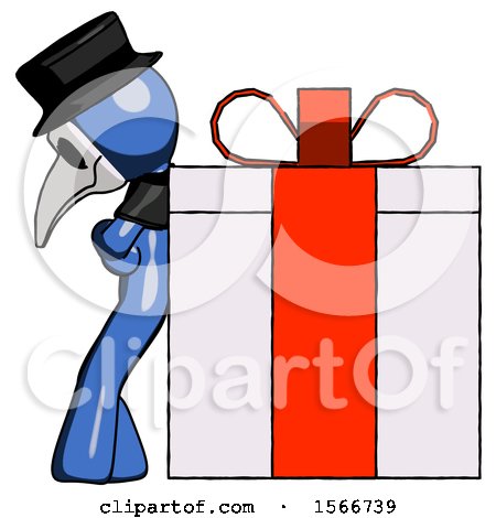 Blue Plague Doctor Man Gift Concept - Leaning Against Large Present by Leo Blanchette