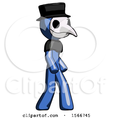 Blue Plague Doctor Man Walking Turned Right Front View by Leo Blanchette