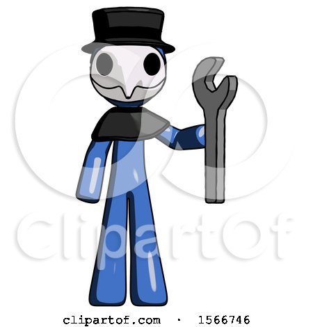 Blue Plague Doctor Man Holding Wrench Ready to Repair or Work by Leo Blanchette