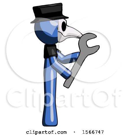 Blue Plague Doctor Man Using Wrench Adjusting Something to Right by Leo Blanchette