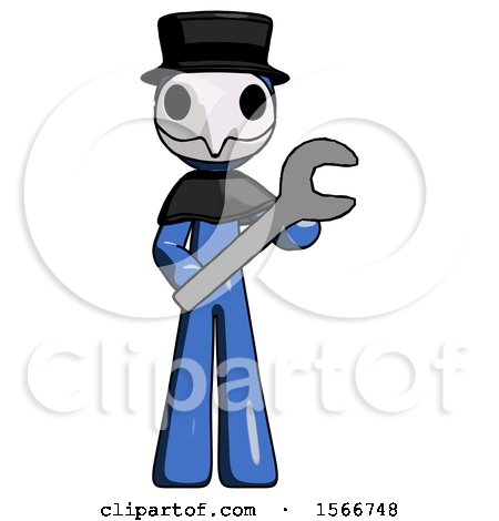 Blue Plague Doctor Man Holding Large Wrench with Both Hands by Leo Blanchette