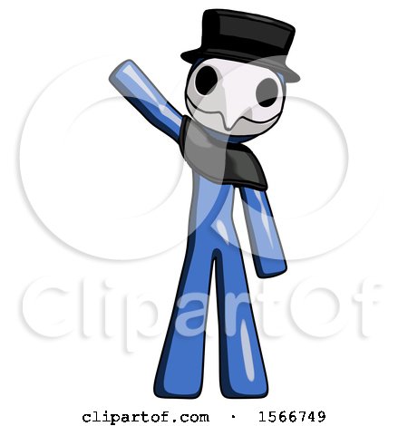 Blue Plague Doctor Man Waving Emphatically with Right Arm by Leo Blanchette