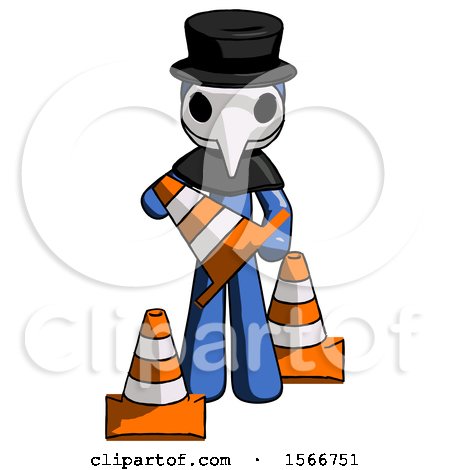 Blue Plague Doctor Man Holding a Traffic Cone by Leo Blanchette