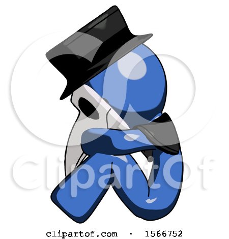 Blue Plague Doctor Man Sitting with Head down Facing Sideways Left by Leo Blanchette