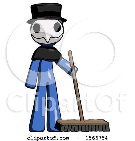 Blue Plague Doctor Man Standing with Industrial Broom by Leo Blanchette