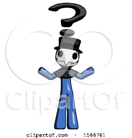 Blue Plague Doctor Man with Question Mark Above Head, Confused by Leo Blanchette