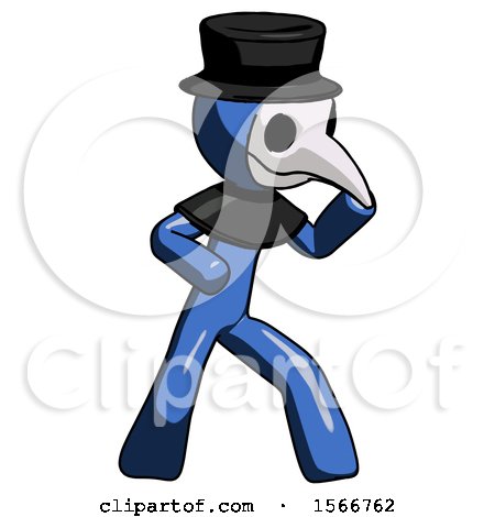 Blue Plague Doctor Man Martial Arts Defense Pose Right by Leo Blanchette