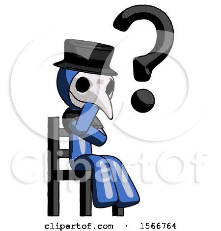 Blue Plague Doctor Man Question Mark Concept, Sitting on Chair Thinking by Leo Blanchette