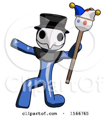 Blue Plague Doctor Man Holding Jester Staff Posing Charismatically by Leo Blanchette