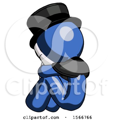 Blue Plague Doctor Man Sitting with Head down Back View Facing Left by Leo Blanchette