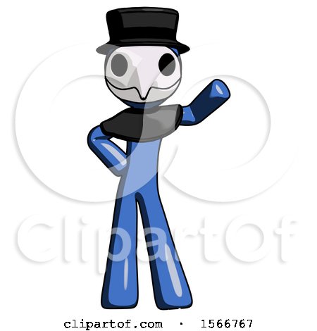 Blue Plague Doctor Man Waving Left Arm with Hand on Hip by Leo Blanchette