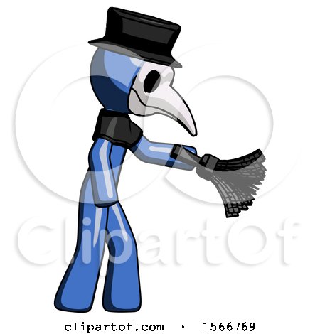 Blue Plague Doctor Man Dusting with Feather Duster Downwards by Leo Blanchette