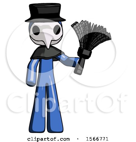 Blue Plague Doctor Man Holding Feather Duster Facing Forward by Leo Blanchette