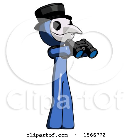 Blue Plague Doctor Man Holding Binoculars Ready to Look Right by Leo Blanchette