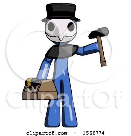 Blue Plague Doctor Man Holding Tools and Toolchest Ready to Work by Leo Blanchette