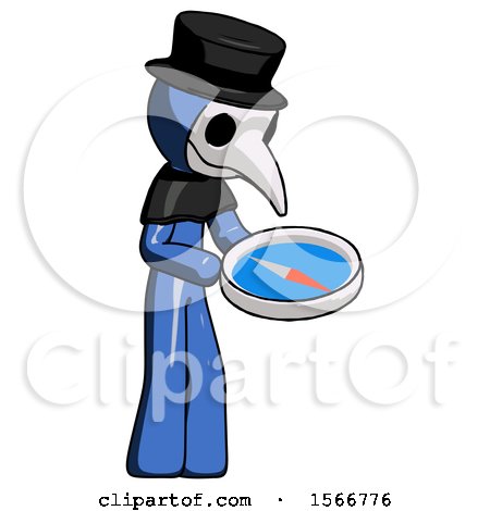 Blue Plague Doctor Man Looking at Large Compass Facing Right by Leo Blanchette