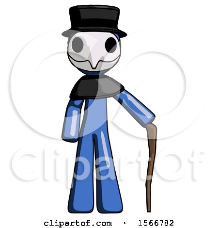 Blue Plague Doctor Man Standing with Hiking Stick by Leo Blanchette