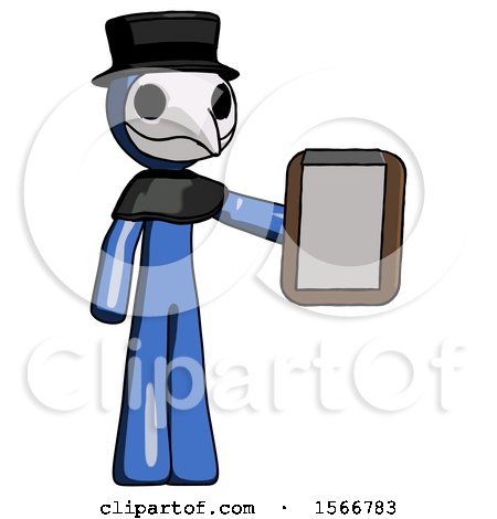Blue Plague Doctor Man Showing Clipboard to Viewer by Leo Blanchette