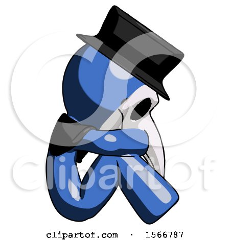 Blue Plague Doctor Man Sitting with Head down Facing Sideways Right by Leo Blanchette