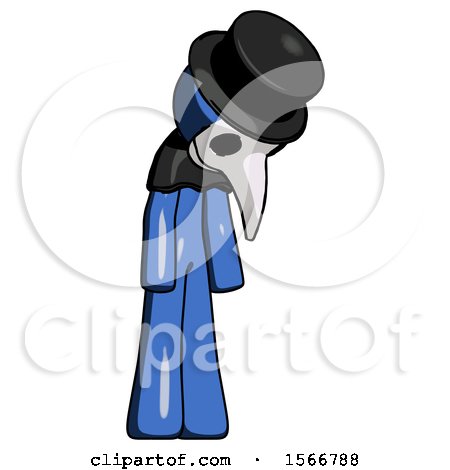 Blue Plague Doctor Man Depressed with Head down Turned Right by Leo Blanchette